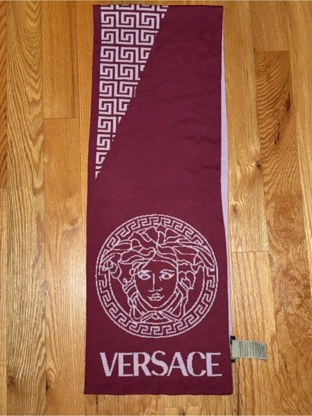 Versace Medusa Logo Burgandy White Scarf, Like New
